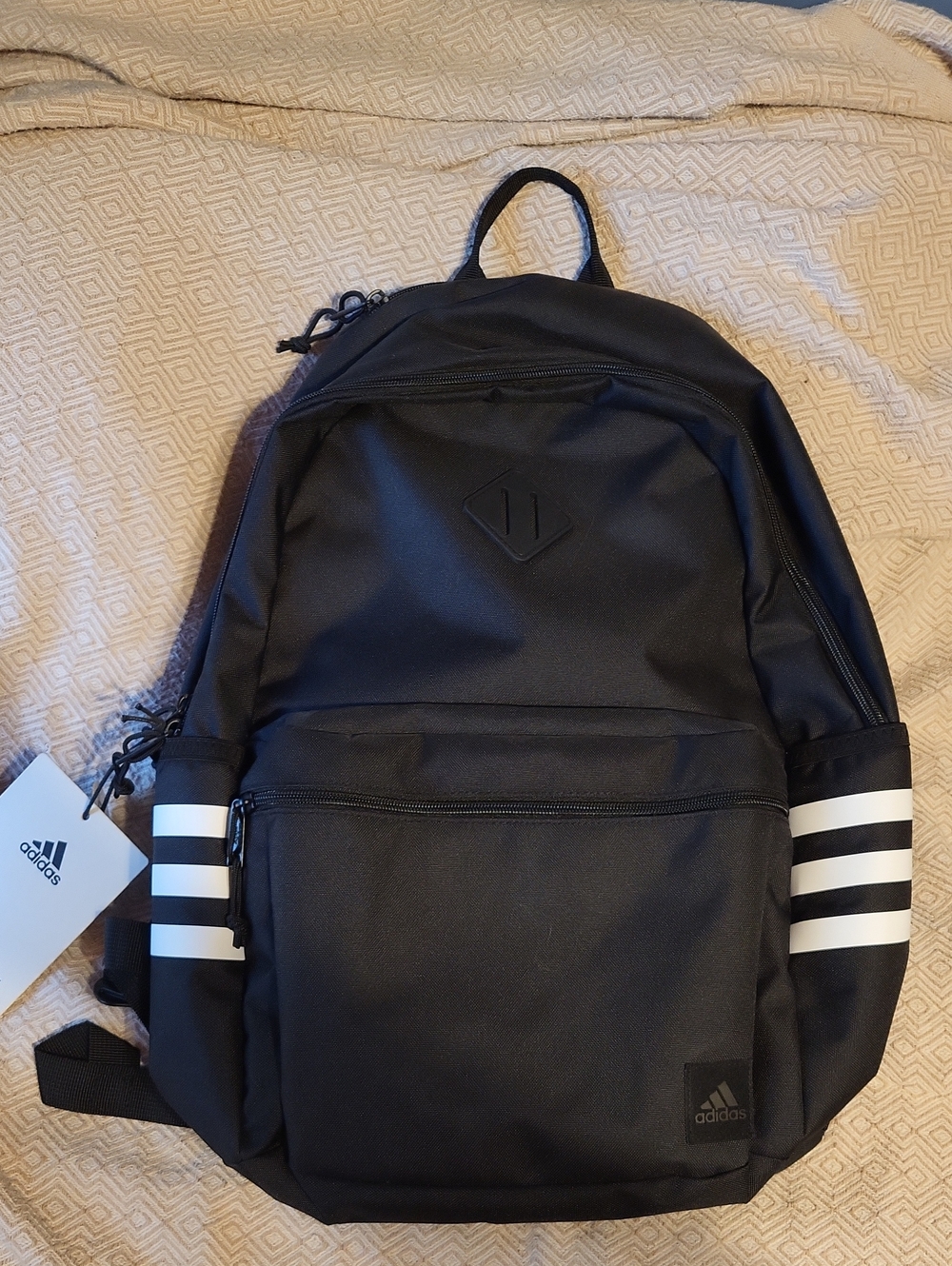 adidas Black Backpack with White Stripe Details